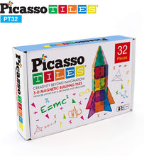 Load image into Gallery viewer, 32 pc Magnetic Tile Rocket Building Set