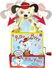 Load image into Gallery viewer, Polka Puppy Dancing Jack In The Box