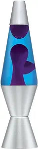 14.5" lava lamp with silver base and purple ooze floating through blue liquid