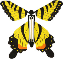 Load image into Gallery viewer, Image of the Swallowtail Butterfly variant.  The butterfly is yellow with black vertical striping.  The edges of the wings are black with yellow dots. 
