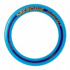 10" Blue Aerobie Sprint Ring.  Light blue disc with a navy band in the middle. In the darker blue is gold lettering spelling out "Aerobie Sprint"