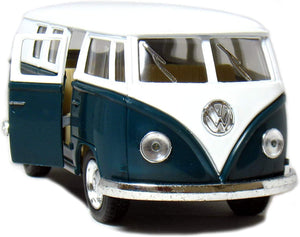 1962 classic VW bus in dark blue