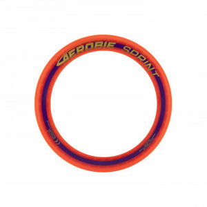 10" Orange Aerobie Sprint Ring.  Orange disc with a purple band in the middle.  In the purple is gold lettering spelling out "Aerobie Sprint"