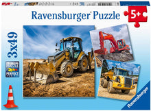 Load image into Gallery viewer, Diggers At Work Puzzles: 3 puzzles, 49 pieces each
