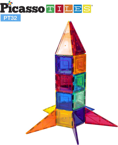 Tiles arranged as a rocket for packaging image of the 32 piece set