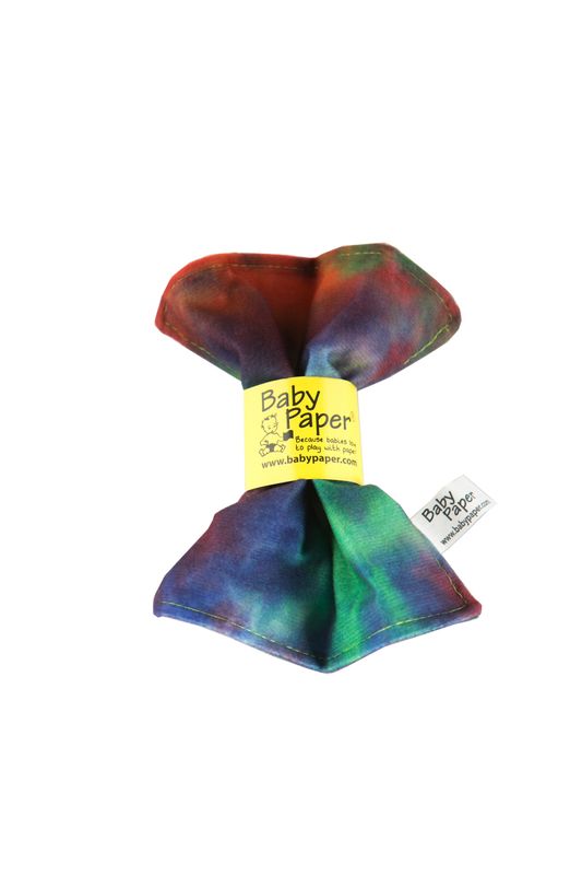 Tie-dye variety of baby paper.  Red, blue and green are the predominant colors.  