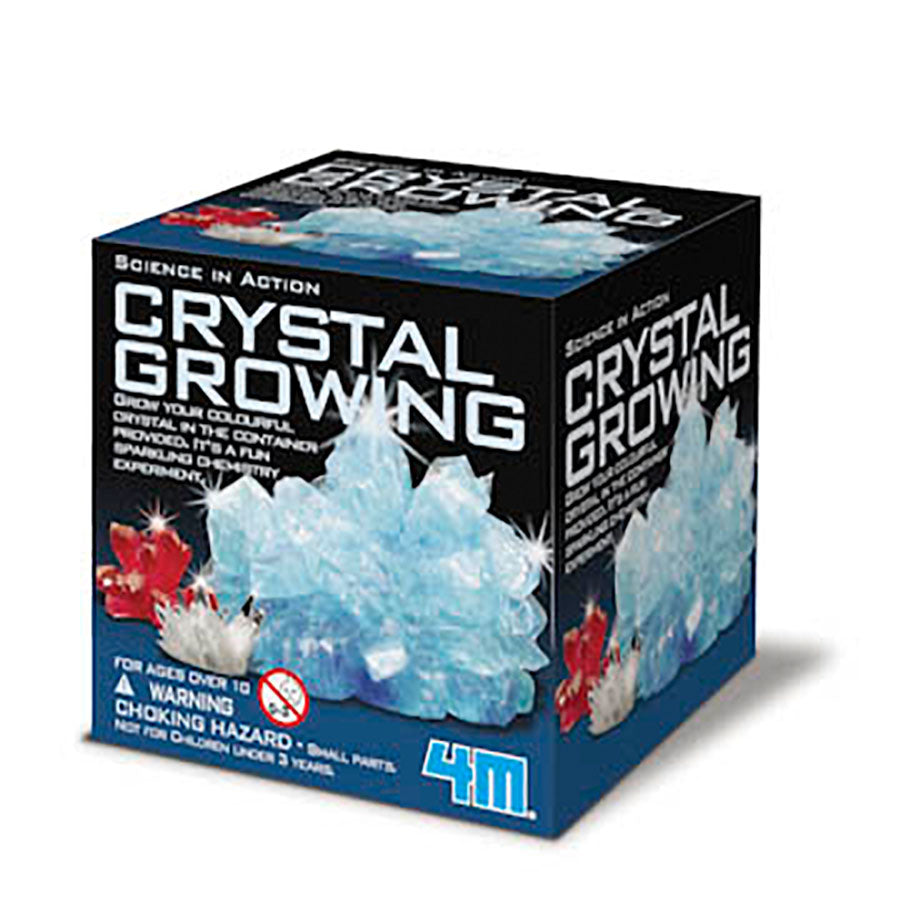 Image of packaging, a box with images of grown crystals and a choking label.